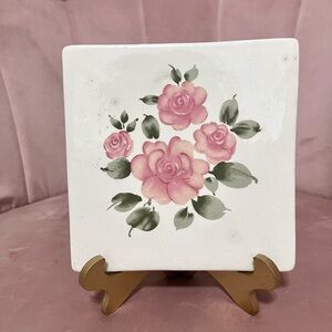 Vintage floral plate with gold stand